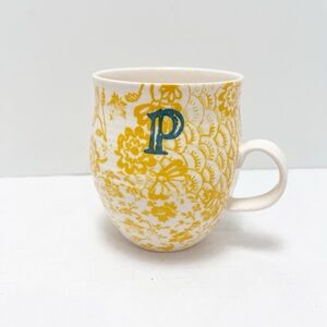 Anthropologie Homegrown Yellow & White Initial "P" Ceramic Mug
